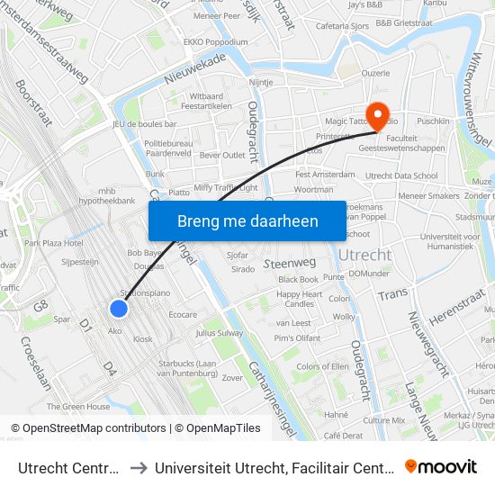 Utrecht Centraal to Universiteit Utrecht, Facilitair Centrum map