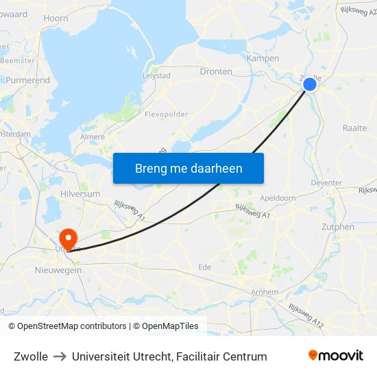 Zwolle to Universiteit Utrecht, Facilitair Centrum map
