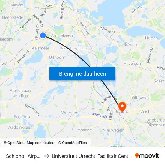 Schiphol, Airport to Universiteit Utrecht, Facilitair Centrum map