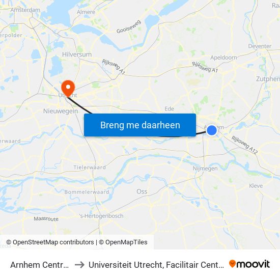 Arnhem Centraal to Universiteit Utrecht, Facilitair Centrum map