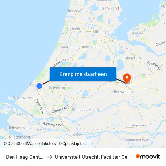 Den Haag Centraal to Universiteit Utrecht, Facilitair Centrum map