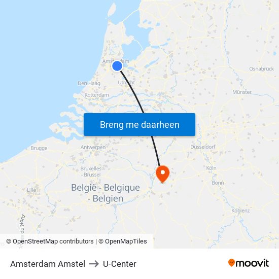 Amsterdam Amstel to U-Center map