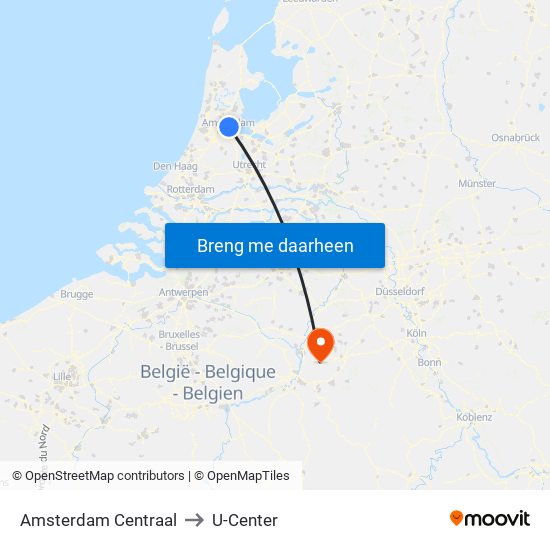 Amsterdam Centraal to U-Center map