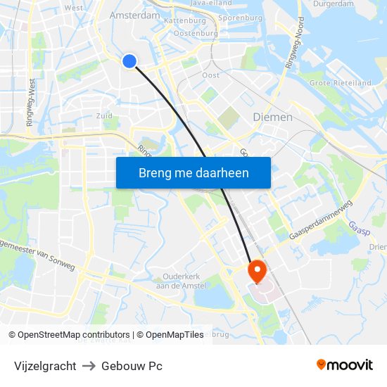 Vijzelgracht to Gebouw Pc map