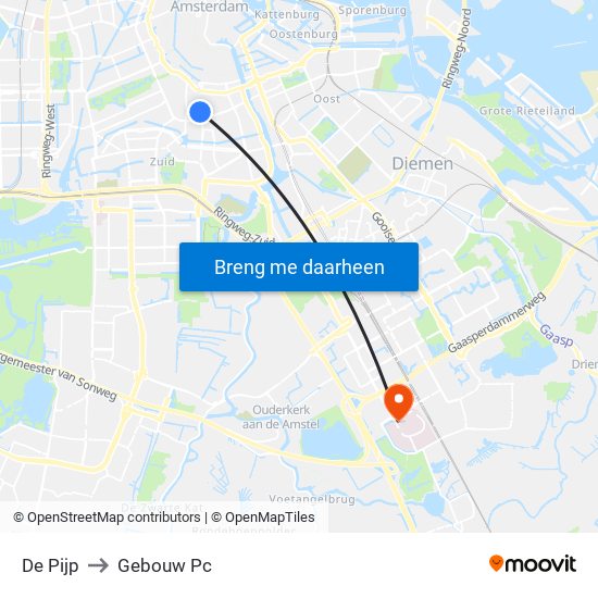 De Pijp to Gebouw Pc map