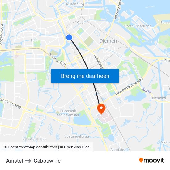 Amstel to Gebouw Pc map