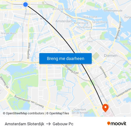 Amsterdam Sloterdijk to Gebouw Pc map