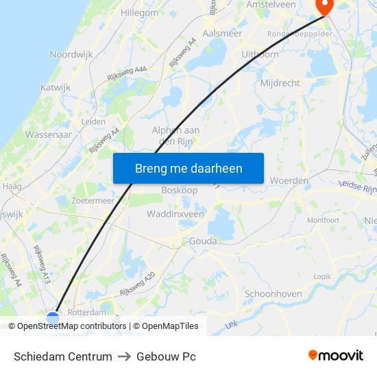 Schiedam Centrum to Gebouw Pc map