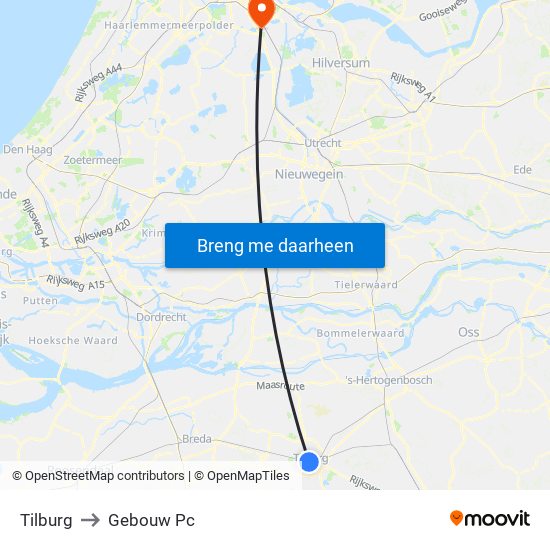 Tilburg to Gebouw Pc map