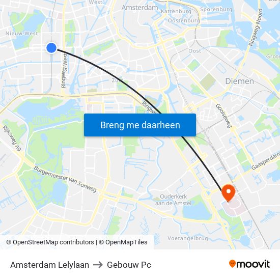 Amsterdam Lelylaan to Gebouw Pc map