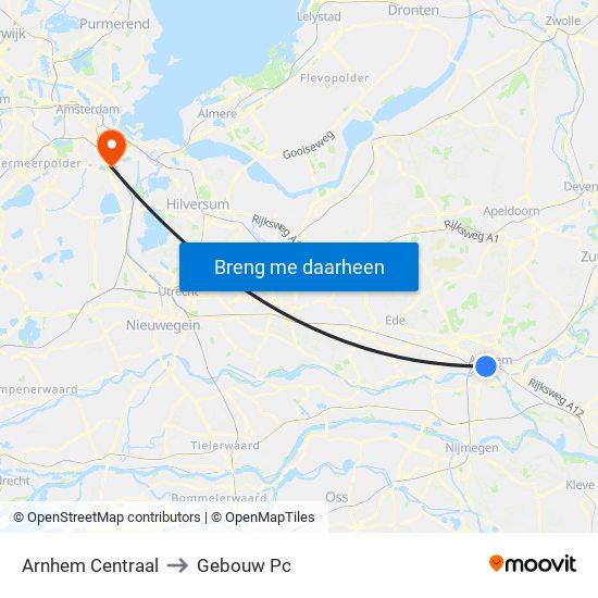 Arnhem Centraal to Gebouw Pc map