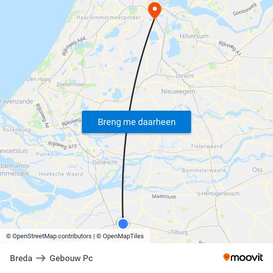 Breda to Gebouw Pc map
