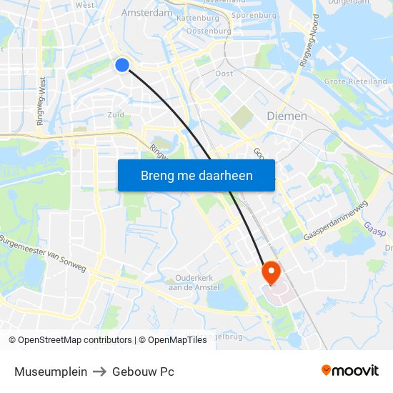 Museumplein to Gebouw Pc map