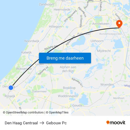 Den Haag Centraal to Gebouw Pc map