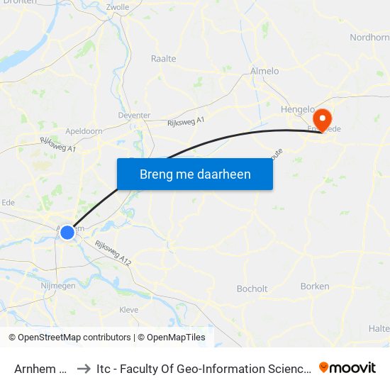 Arnhem Centraal to Itc - Faculty Of Geo-Information Science And Earth Observation map