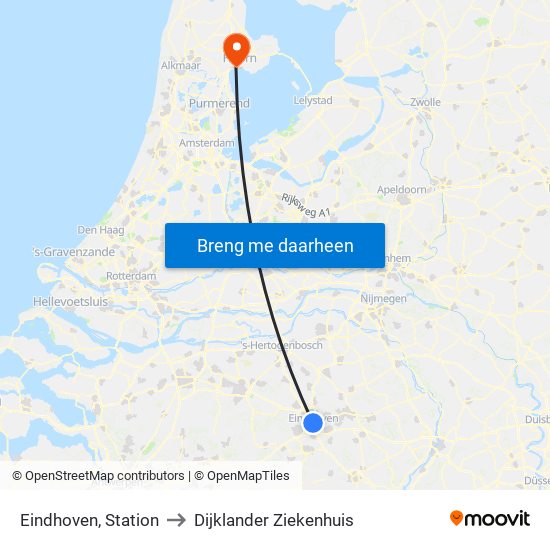 Eindhoven, Station to Dijklander Ziekenhuis map