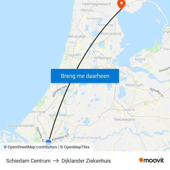 Schiedam Centrum to Dijklander Ziekenhuis map
