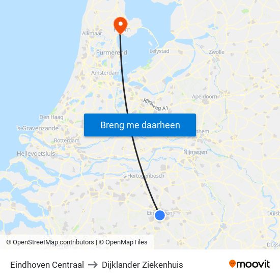 Eindhoven Centraal to Dijklander Ziekenhuis map