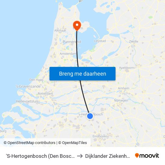 'S-Hertogenbosch (Den Bosch) to Dijklander Ziekenhuis map