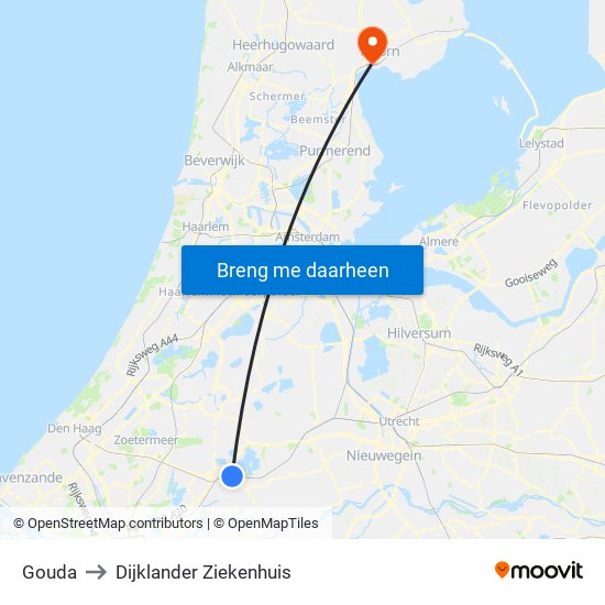 Gouda to Dijklander Ziekenhuis map