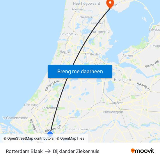 Rotterdam Blaak to Dijklander Ziekenhuis map