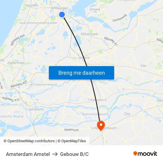 Amsterdam Amstel to Gebouw B/C map