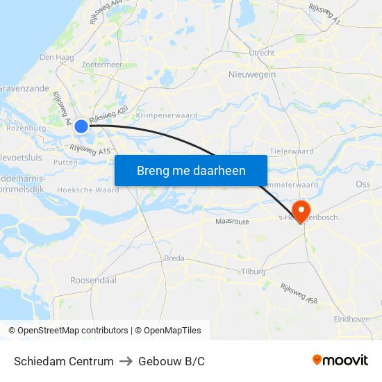 Schiedam Centrum to Gebouw B/C map