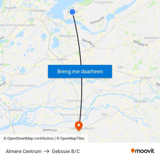 Almere Centrum to Gebouw B/C map