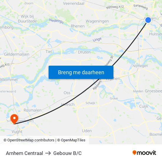 Arnhem Centraal to Gebouw B/C map
