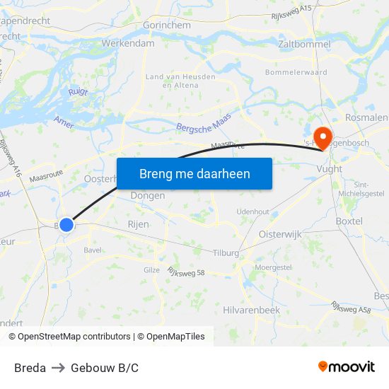 Breda to Gebouw B/C map