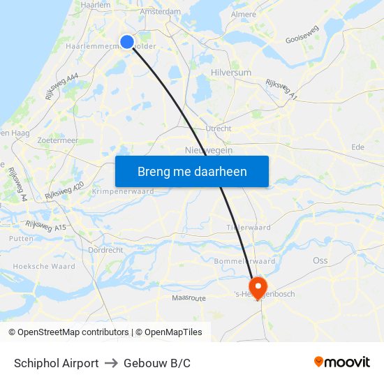 Schiphol Airport to Gebouw B/C map