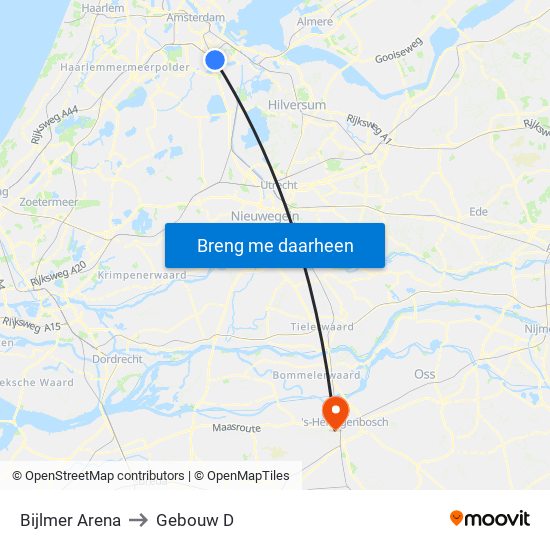 Bijlmer Arena to Gebouw D map