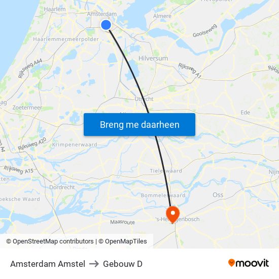 Amsterdam Amstel to Gebouw D map