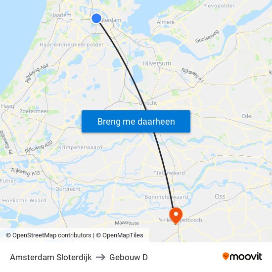 Amsterdam Sloterdijk to Gebouw D map