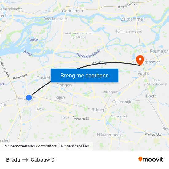 Breda to Gebouw D map