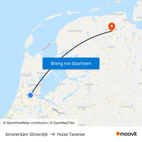 Amsterdam Sloterdijk to Huize Tavenier map