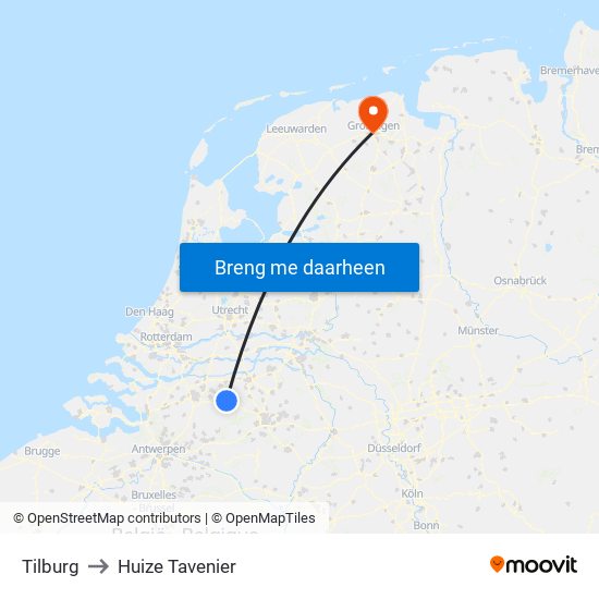 Tilburg to Huize Tavenier map