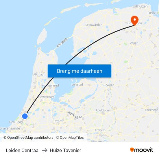 Leiden Centraal to Huize Tavenier map