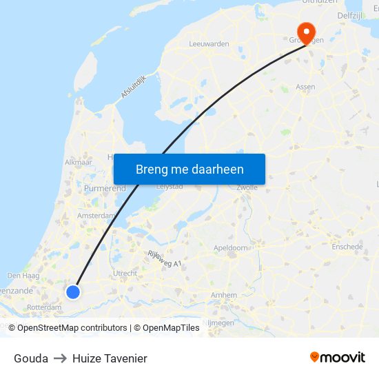 Gouda to Huize Tavenier map