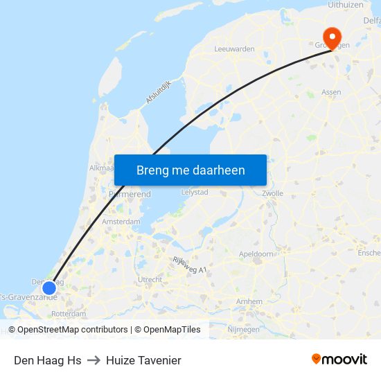 Den Haag Hs to Huize Tavenier map