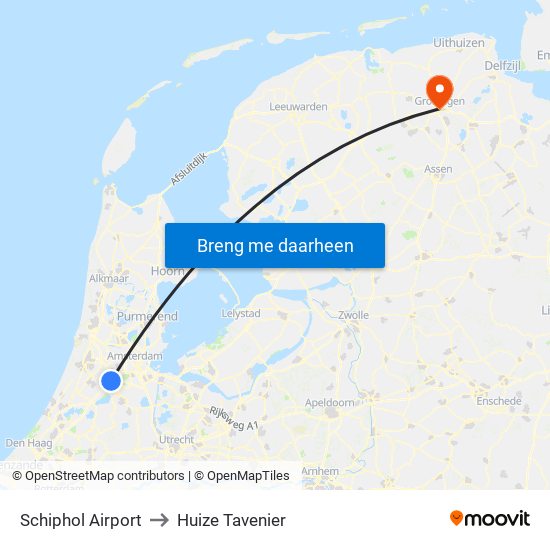 Schiphol Airport to Huize Tavenier map