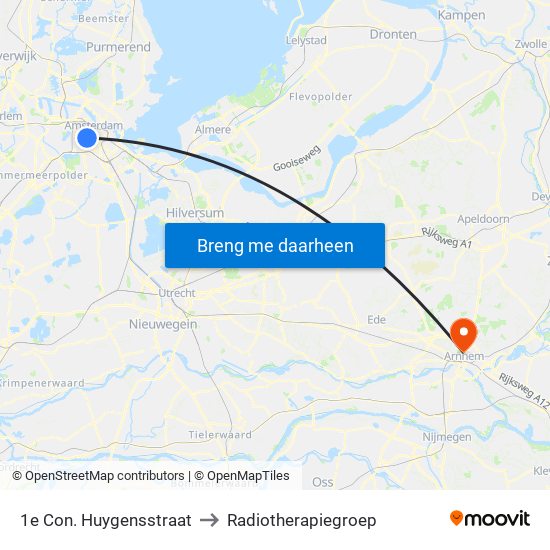1e Con. Huygensstraat to Radiotherapiegroep map