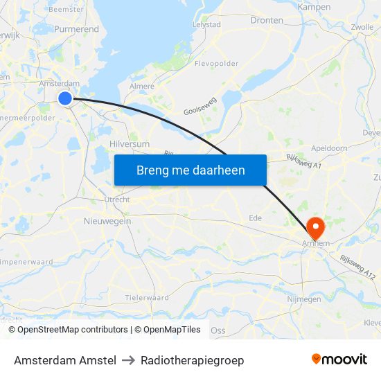Amsterdam Amstel to Radiotherapiegroep map