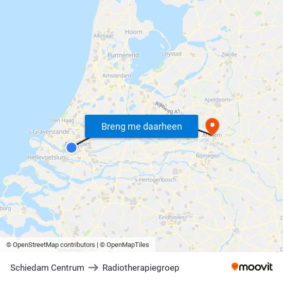 Schiedam Centrum to Radiotherapiegroep map