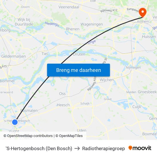 'S-Hertogenbosch (Den Bosch) to Radiotherapiegroep map