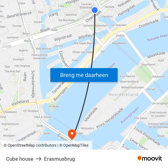 Cube house to Erasmusbrug map