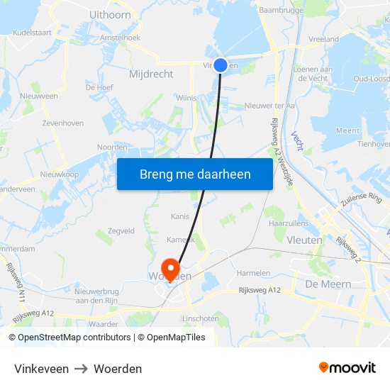 Vinkeveen to Woerden map