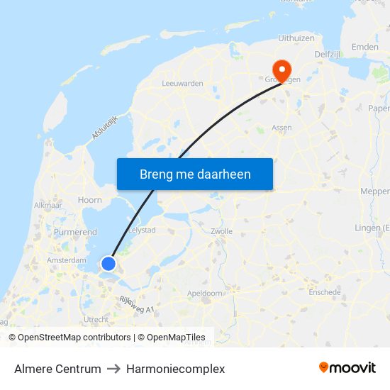 Almere Centrum to Harmoniecomplex map