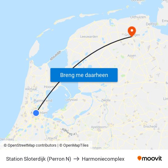 Station Sloterdijk (Perron N) to Harmoniecomplex map