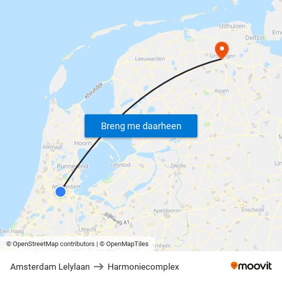 Amsterdam Lelylaan to Harmoniecomplex map